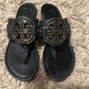 Tory Burch Navy and Gold Leather Sandals